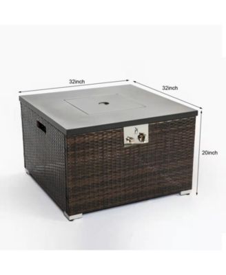 Square Wicker 20 in. Fire Pit Table with Extension