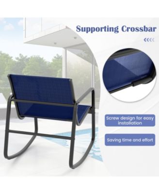 4 Piece Patio Rocking Set with Glass-Top Table-Navy