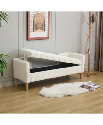 Corduroy Storage Bench with Armrests & Pillows - Ivory