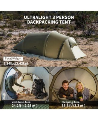 Opalus 3 Person Tunnel Tent, Lightweight Backpacking Tent with Vestibule, Double Wall 4 Season Tents for Camping