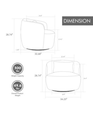 Single Piece  Metal 34" Wide Corduroy Swivel Barrel Chair with Pillow