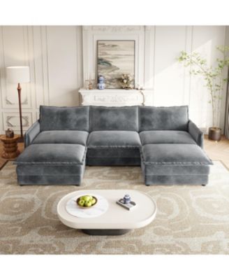 Streamdale Corduroy 3-Seater Cloud Couch with Footrests & Cushions