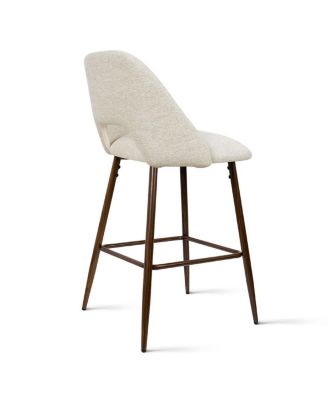  Set of 4  Textured Fabric, Walnut-Finished Metal  Curved Backrest, Padded Seat, Footrest Counter Height Stools