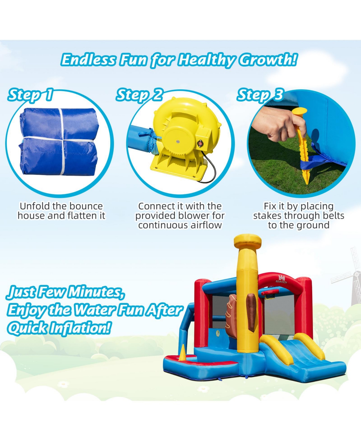 Baseball Themed Inflatable Bounce House with Ball Pit and Ocean Balls with 735W Blower