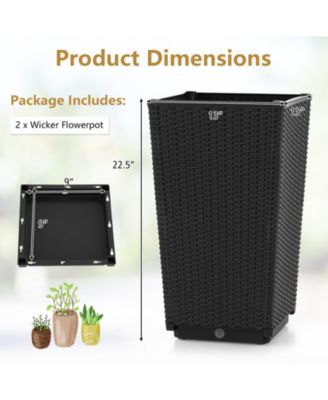 Set of 2 Outdoor Wicker Flower Pot with Drainage Hole for Porch Balcony