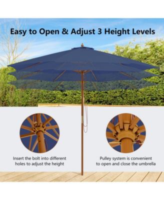10 Feet Patio Umbrella with 8 Wooden Ribs and 3 Adjustable Heights-Navy