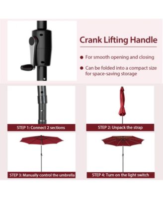 10 Feet Patio Umbrella with 112 Solar Lights and Crank Handle