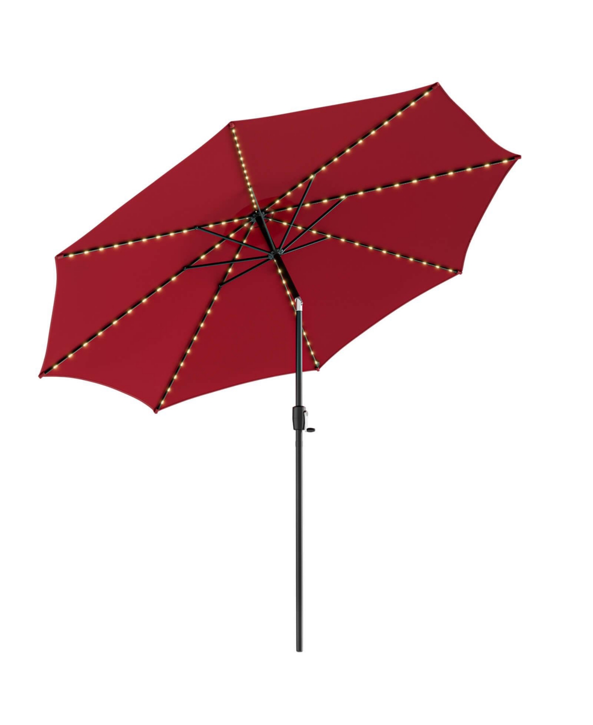 10 Feet Patio Umbrella with 112 Solar Lights and Crank Handle - Red