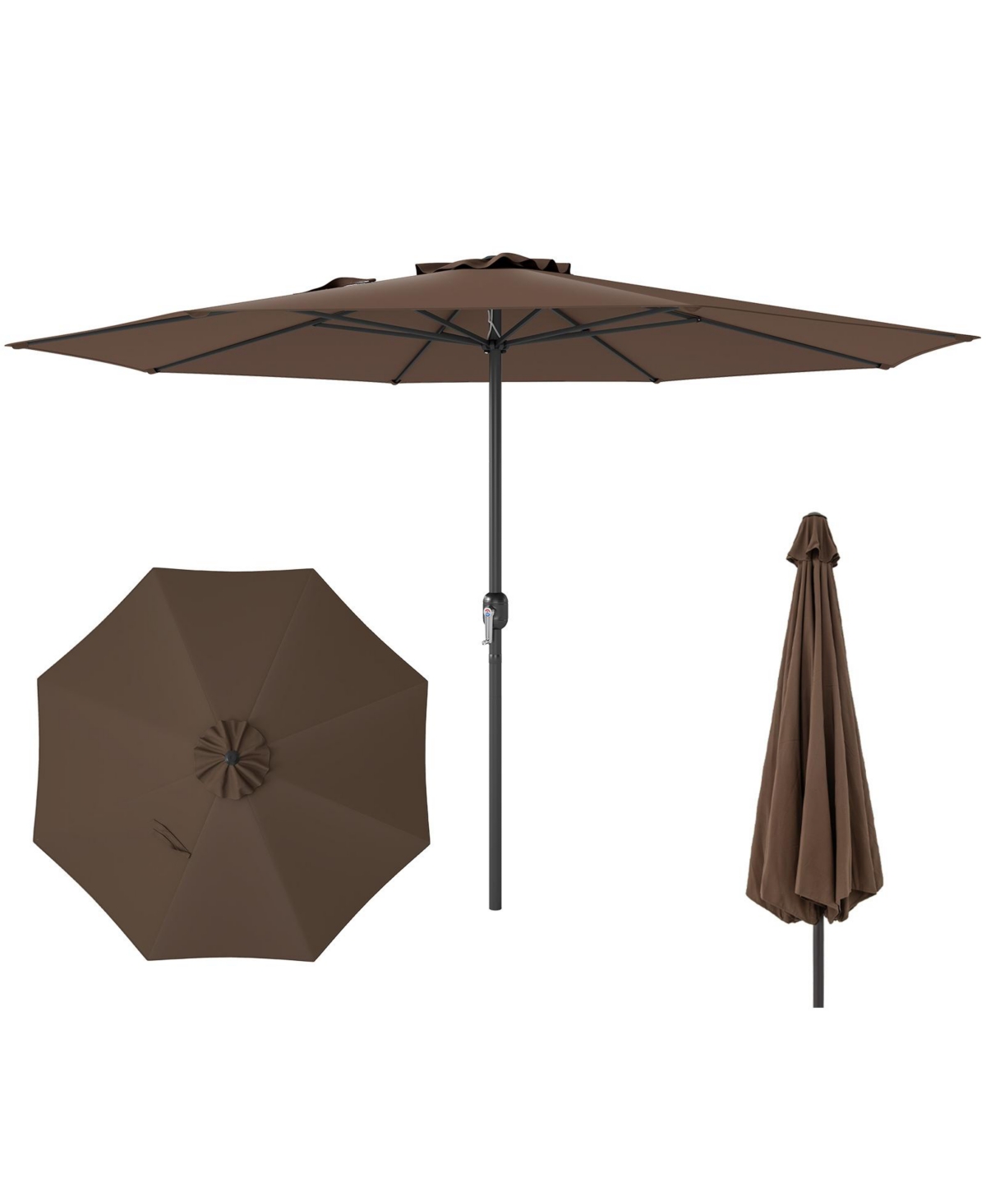12 Feet Patio Umbrella with Crank Handle and 8 Sturdy Ribs - Brown