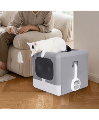 Cats Litter Box  Detachable Top & Slide-Out Tray With Scoop