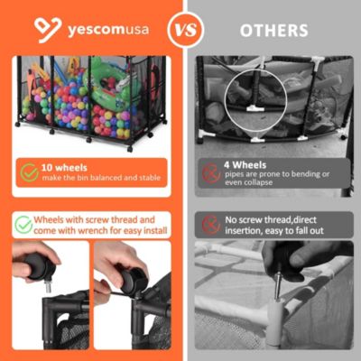 Rolling Mesh Pool Storage Bin Floats Toys Organzier Metal Frame 10 Wheels Double Decker with Blue Mesh Replacement Net Combo