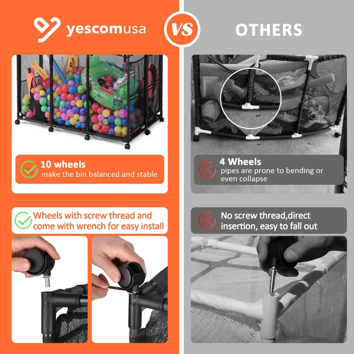 Yescom Rolling Mesh Pool Storage Bin Floats Toys Organzier Metal Frame 10 Wheels Double Decker with Blue Mesh Replacement Net Combo