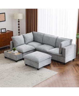 90" U-Shaped Sectional Sofa Ottoman & Charging
