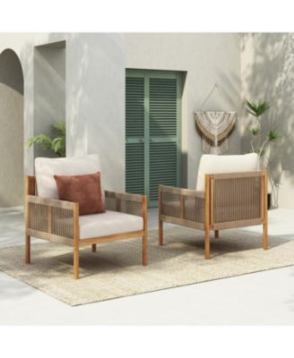 Streamdale Woven Outdoor Lounge Chairs - Wood Frame & Cushions (Set of 2)