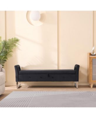 Streamdale Black Velvet Storage Bench with Armrests - 67.91" Wide