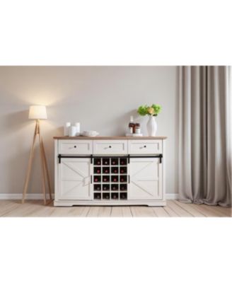 Farmhouse Wine Bar Cabinet, Sliding Barn Door, Antique White