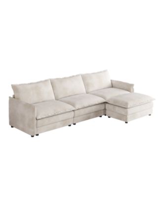 Streamdale Corduroy 3-Seater Cloud Couch with Footrest & Cushions