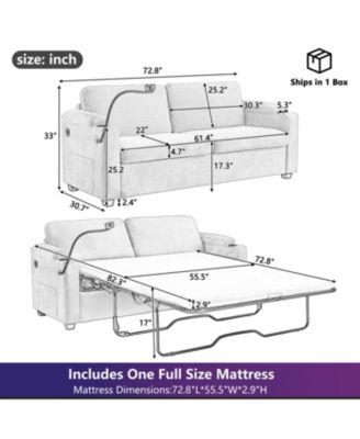 Navy Corduroy Sleeper Sofa with Mattress, USB Ports & Storage