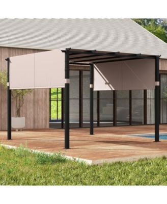 10 x 10 ft Flat Top Pergola with Retractable Canopy for Garden Pool Porch and Backyard-Beige