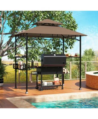 8 x 5 Feet Outdoor Grill Gazebo with 2 Side Shelves and 10 Hooks
