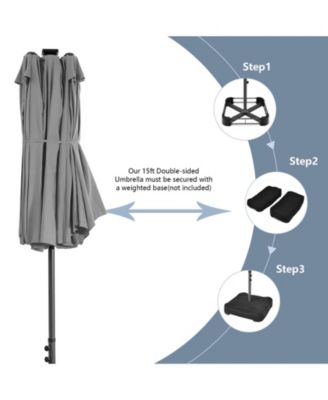 15 Feet Twin Patio Umbrella with 48 Solar LED Lights