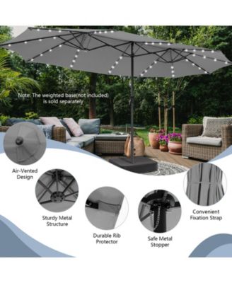 15 Feet Twin Patio Umbrella with 48 Solar LED Lights