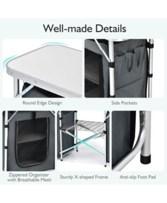 Folding Camping Table with Storage Organizer-Gray
