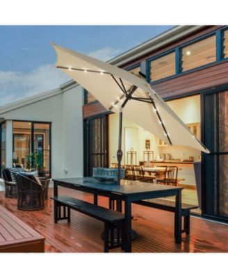 9 Feet Solar LED Lighted Patio Market Umbrella with Tilt Adjustment without Base