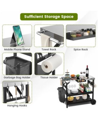 3 Tiers Foldable Outdoor Cart on 2 Wheels with Phone Holder