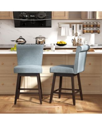 27 Inch Counter Height Bar Chairs with Rubber Wood Legs Set of 2