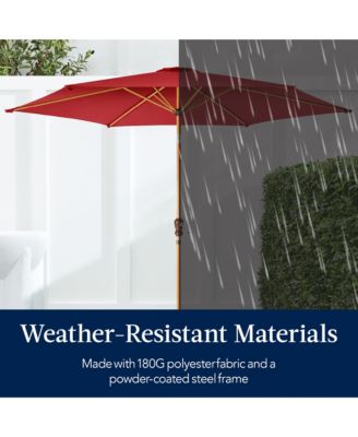 10ft Outdoor Woodgrain Pattern Steel Market Patio Umbrella w/ Crank, Tilt