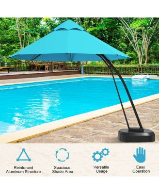 11 Feet Outdoor Cantilever Hanging Umbrella with Base and Wheels-Turquoise