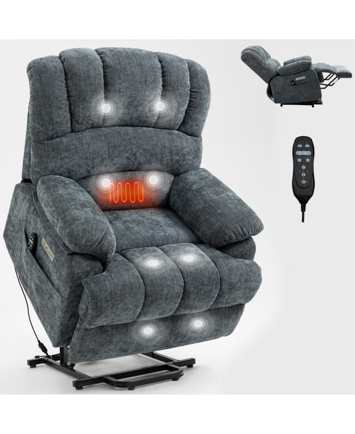 Streamdale Furniture 23" Beige Chenille Power Lift Recliner w/ Massage & Heat