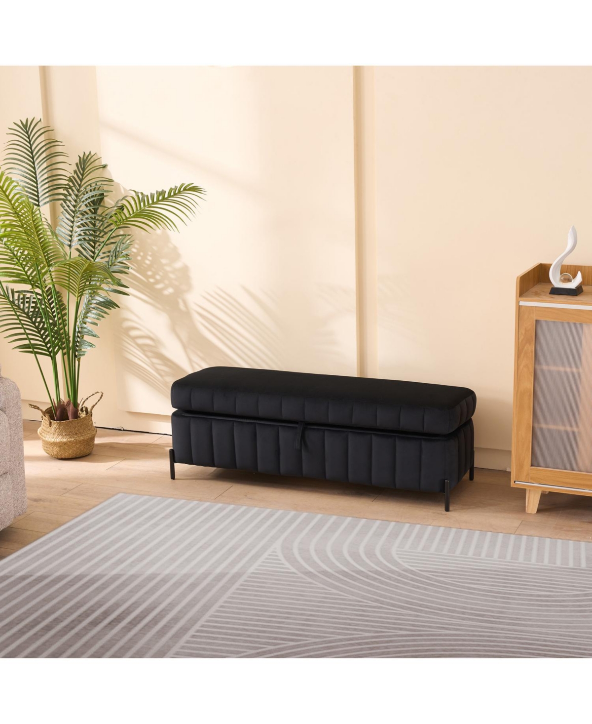 Streamdale Black Velvet Storage Bench 49" - Living Room/Entryway