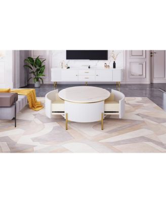 31.5" MDF Marble-Pattern 2-Drawer Golden Leg Modern Coffee Table
