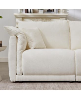 98.5" Beige Linen Sofa with Pillows