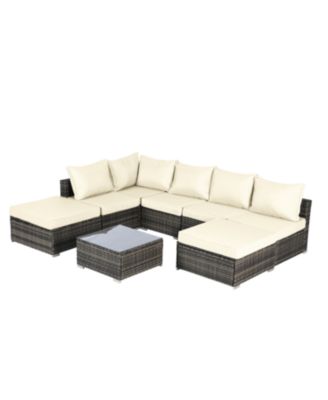 Outdoor Wicker Patio Sofa Set with Cushions & Table