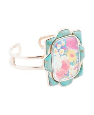 Scenic Floral Blue Turquoise and Golden Cuff Bracelet