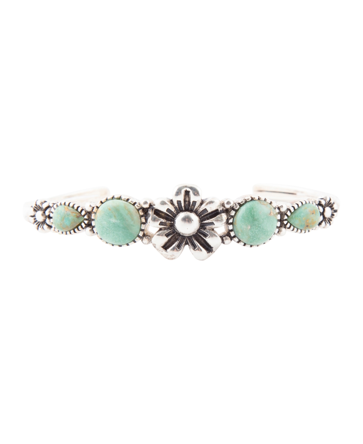 Floral Blue Turquoise and Sterling Silver Cuff Bracelet - Genuine Turquoise