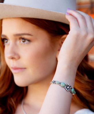 Floral Blue Turquoise and Sterling Silver Cuff Bracelet