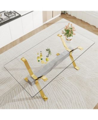 Streamdale Modern Glass Dining Table Gold Legs 79"