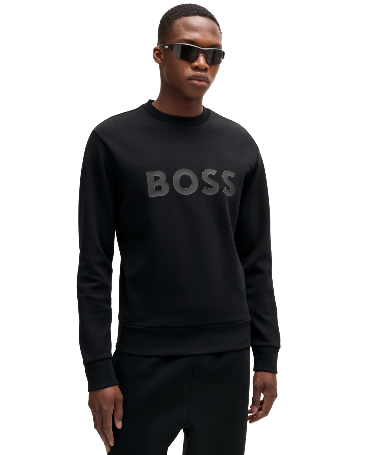 Boss by Hugo Boss Men's Sandwich Logo Stretch-Cotton Sweatshirt - Black