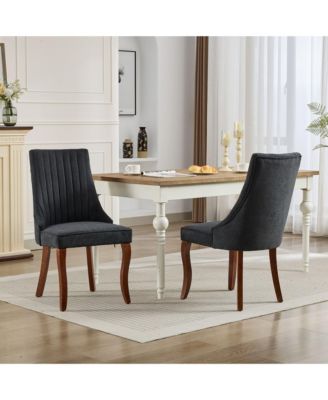 Rayon Linen Dining Chairs, Set of 2 (Black