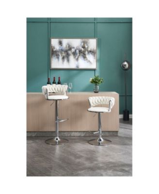 Cream Velvet Bar Stools (Set of 2) Adjustable Height