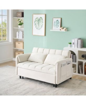 Streamdale Beige Velvet Sofa Bed - Convertible Sleeper Couch