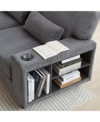 Streamdale L-Shaped Corduroy Sectional Sofa with Storage & Cup Holder
