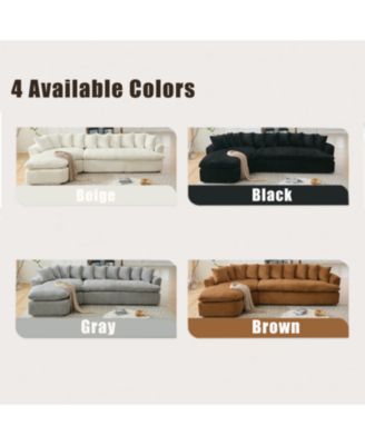 127" Large Beige Corduroy Sectional Sofa - Curved Design, High-Resilience Foam