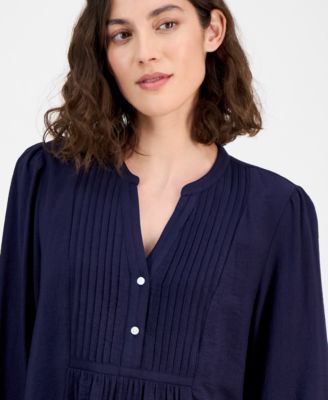 Nautica Women's 3/4-Sleeve Pintuck Blouse