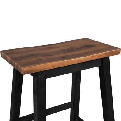Farmhouse Rustic 2-piece Counter Height Wood Kitchen Dining Stools for Small Places, Walnut+Black