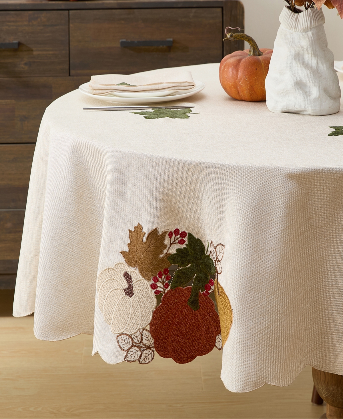 Elrene Fall Feels Cutwork Fabric Tablecloth, 70" Round In Multi